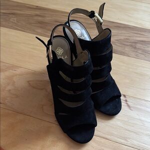 Isola Black Stiletto Heels with Strappy Design